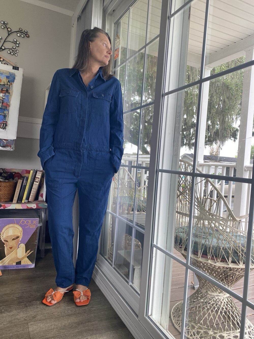 Max Studio London Cotton Jumpsuit Blue Casual Size M